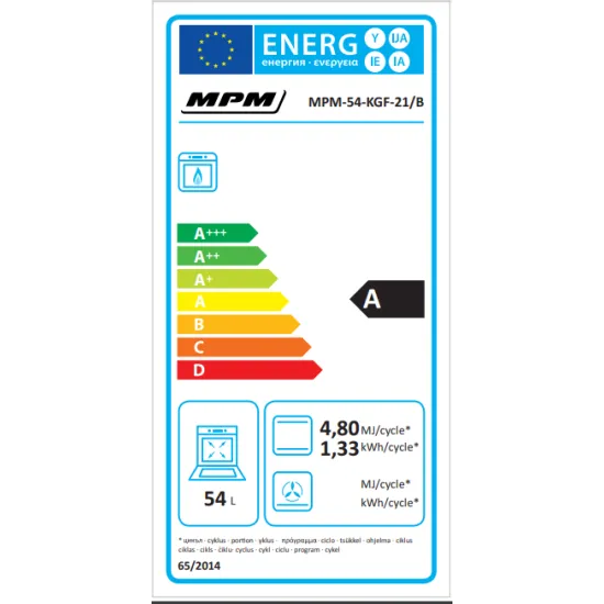 MPM MPM-54-KGF-21/B fekete gáztűzhely gáz sütővel