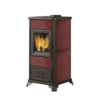 Edilkamin Decor EK63 bordeaux 7,2kW kandalló díszített kerámia oldalakkal és betétekkel, öntöttvas ajtóval és lábakkal 