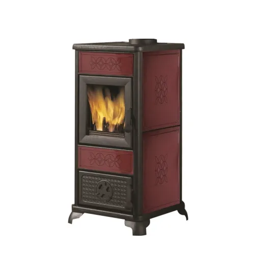 Edilkamin Decor EK63 bordeaux 7,2kW kandalló díszített kerámia oldalakkal és betétekkel, öntöttvas ajtóval és lábakkal 