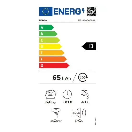 Midea MF100W60/W-HU keskeny elöltöltős mosógép 6kg, 59.5x40x85 cm 