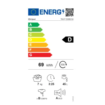 Whirlpool TDLR7232BS EU/N felültöltős mosógép ZEN techológia  extra csendes Direct Drive motor, 40x60x90 cm