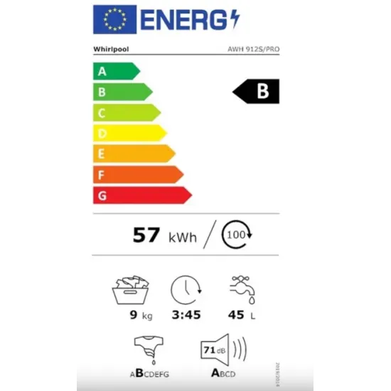 Whirlpool AWH 912S/PRO elöltöltős félipari mosógép, 9kg, ZEN,Gőz funkció, 59.9x64.3x84.5 cm 