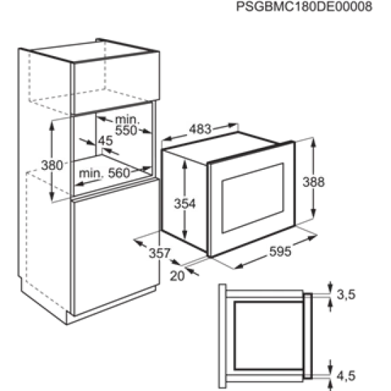 Electrolux LMS4253TMX beépíthető mikrosütő, 900W, 59.5x37.7x38.8 cm, fekete szín