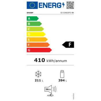 Sharp SJ-GX820P2BK No Frost side by side hűtőszekrény francia ajtós kialakítással,fekete szín,394/211L,89.2x76.6x183 cm 