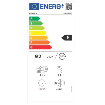 Gorenje GI642E90X beépíthető kezelőpaneles mosogatógép, inox, 13 teríték, 59.8x57.5x81.6 cm 