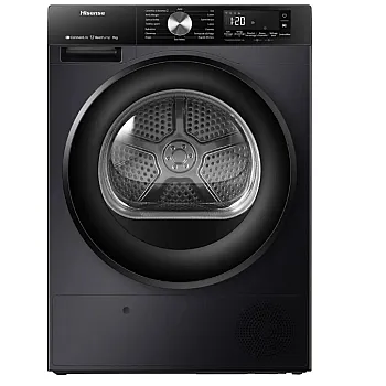 Hisense DH3S902BBCC hőszivattyús szárítógép, 9 kg, Wifi, inverter motor, 59.5x59x84.5 cm, fekete szín