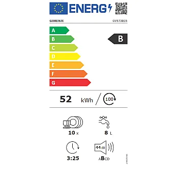 Gorenje GV573B15 teljesen beépíthető mosogatógép, 3 kosár, automatikus ajtónyitás, 10 teríték, 44.8x55x81.5 cm