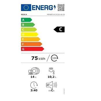 Midea MDWPF1433CSS-W-EU mosogatógép, 14 teríték, Wifi, automatikus ajtónyitás, 3 kosár, 59.8x60x84.5 cm, inox szín 