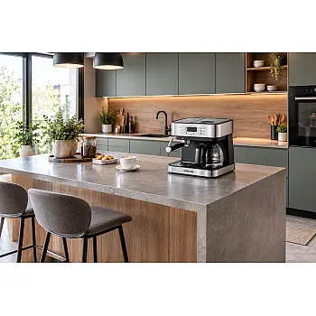 Orion CM6873 presszó kávéfőző 2az1ben, tejhabositó funkció, 850W, inox/fekete szín