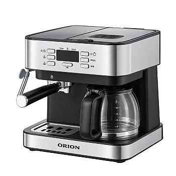 Orion CM6873 presszó kávéfőző 2az1ben, tejhabositó funkció, 850W, inox/fekete szín