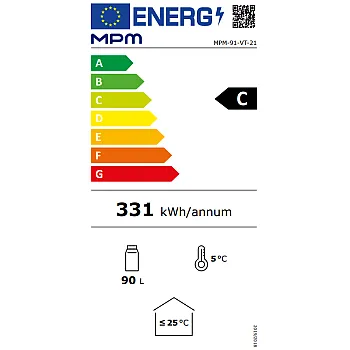 MPM MPM‑91‑VT‑21 üvegajtós hűtőszekrény, 90L, hőmérséklet szabályozás 2–18 °C, 45.5x47x83 cm