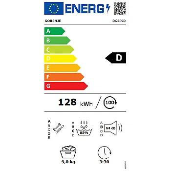 Gorenje DG2P9D hőszivattyús szárítógép, 9 kg, inverter motor, 59.5x59x84.5 cm