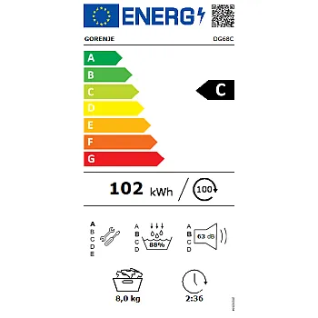 Gorenje DG68C hőszivattyús szárítógép, 8 kg, Wifi, 60x62.5x85 cm