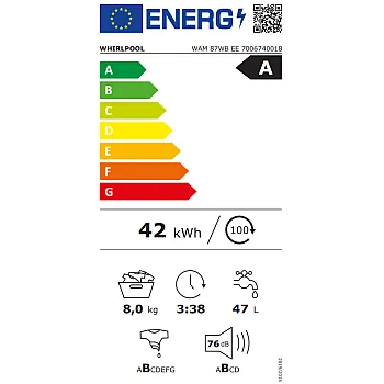 Whirlpool WAM 87WB EE elöltöltős mosógép, 8 kg, Wifi, inverter motor, 60x55x84.5 cm