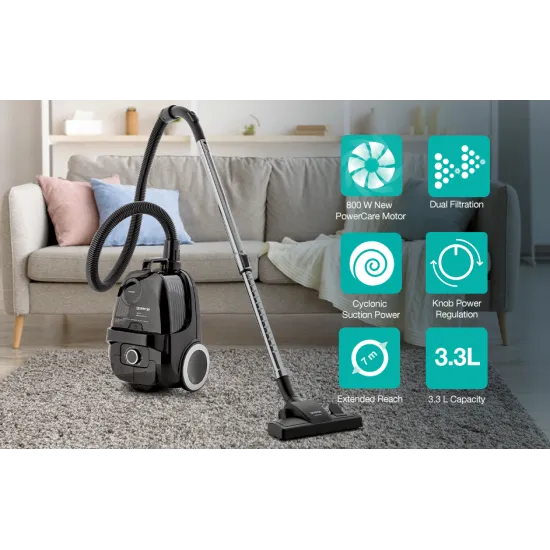 Gorenje VCE01G4AEBK porzsákos porszívó, 800W, fekete szín 