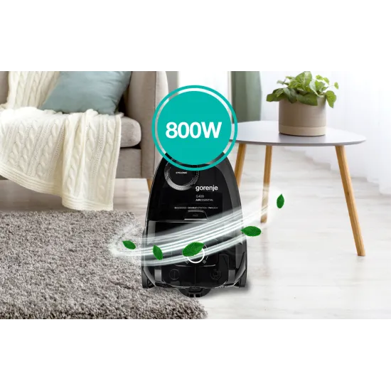 Gorenje VCE01G4AEBK porzsákos porszívó, 800W, fekete szín 