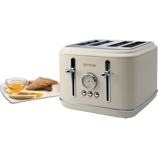 Gorenje T2300CLIN elefántcsont színű retro 4 szeletes kenyérpirító kiolvasztás, melegítő funkcióval