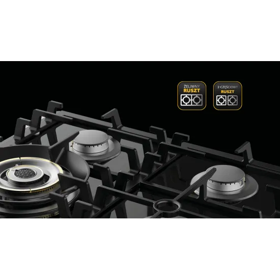 Sam Cook Vulcano PSC-VH-1060 beépíthető fekete üveg, gáz főzőlap, vulkán kővel ellátott WOK égővel, katalitikus égési technológiával