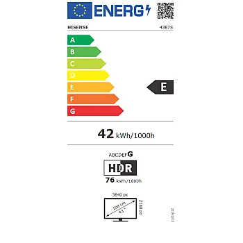 Hisense 43E7S 4K UHD Smart QLED TV, 43", 109.22 cm