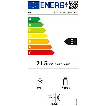 Beko B1RCSO264S alulfagyasztós kombinált hűtőszekrény, 187/75L, 54x55x177 cm, ezüst szín 