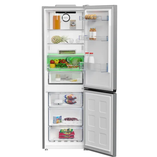 Beko B3RCNA364HXB1 No Frost alulfagyasztós kombinált hűtőszekrény, 210/106L, 59.5x66.3x186.5 cm, csiszolt ezüst szín 