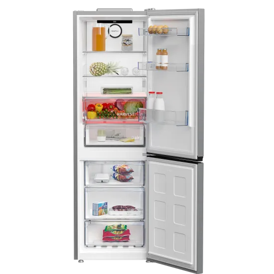 Beko B3RCNA364HXB1 No Frost alulfagyasztós kombinált hűtőszekrény, 210/106L, 59.5x66.3x186.5 cm, csiszolt ezüst szín 