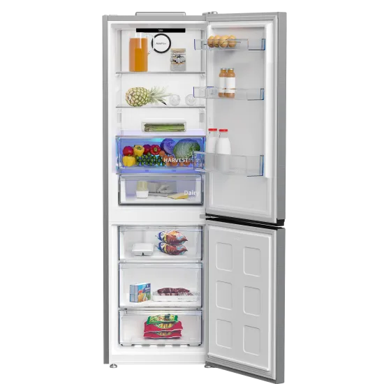 Beko B3RCNA364HXB1 No Frost alulfagyasztós kombinált hűtőszekrény, 210/106L, 59.5x66.3x186.5 cm, csiszolt ezüst szín 