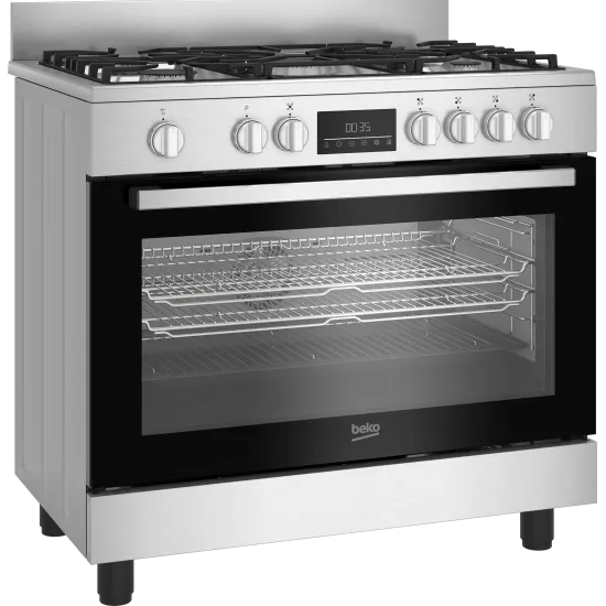 Beko BGM 11226 EX kombinált tűzhely, 111L, 5 db gázégő, 1 db wok égőfej, 90x60x90 cm, inox szín 