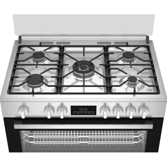 Beko BGM 11226 EX kombinált tűzhely, 111L, 5 db gázégő, 1 db wok égőfej, 90x60x90 cm, inox szín 