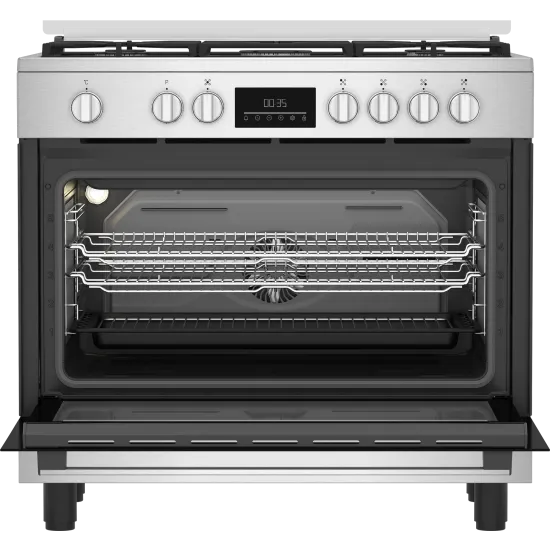 Beko BGM 11226 EX kombinált tűzhely, 111L, 5 db gázégő, 1 db wok égőfej, 90x60x90 cm, inox szín 