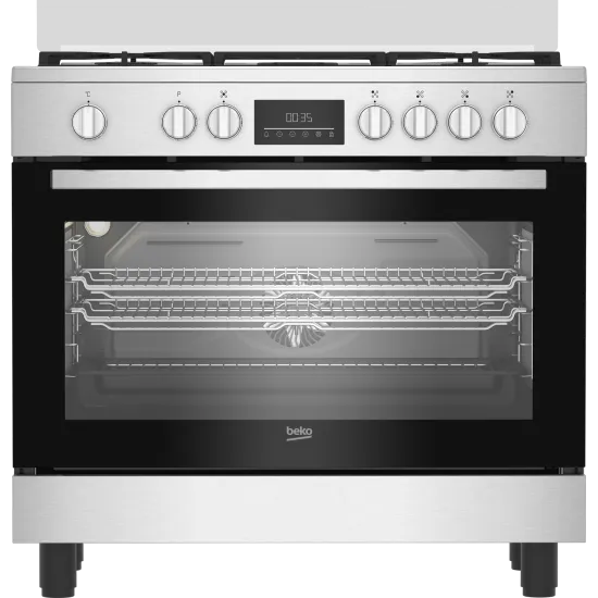 Beko BGM 11226 EX kombinált tűzhely, 111L, 5 db gázégő, 1 db wok égőfej, 90x60x90 cm, inox szín 