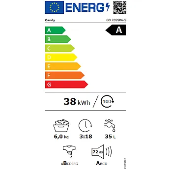 Candy GD 26SSB6-S elöltöltős mosógép, 6 kg, gőz, inverter motor, 59.5x42x85 cm