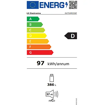 LG GLT51MCGSF egyajtós hűtőszekrény, 386L, inverter motor, 59.5x70.7x186 cm, matt fekete szín 