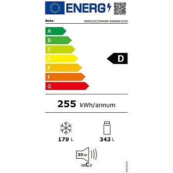 Beko GNO52223MXBR No Frost side by side hűtőszekrény francia ajtós kialakítással, 343/179L, inverter motor, 90.9x69x190 cm, sötét inox szín