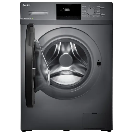 Gaba GTW-814DS elöltöltős mosógép, 8 kg, gőz, 59.5x52x85 cm, sötét inox szín 