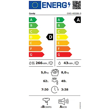 Candy GWD 485SB6-S mosó-szárítógép, 8/5 kg, inverter motor, 59.5x53.3x85 cm