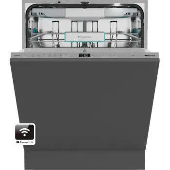 Hisense HV673A65 teljesen beépíthető mosogatógép, 16 teríték, Wifi, inverter motor, 3 kosár, automatikus ajtónyitás, 59.8x55.5x81.6 cm 