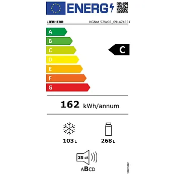 Liebherr KGNSD 57VC03 No Frost DuoCooling kombinált alulfagyasztós hűtőszekrény, 268/103L, 59.7x67.5x201.5 cm, ezüst szín 