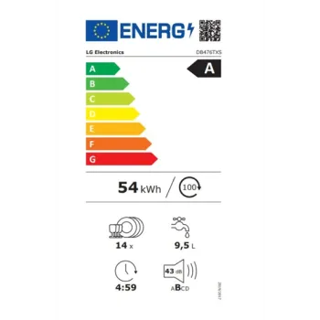 LG DB476TXS teljesen beépíthető mosogatógép, 14 teríték, inverter motor, Wifi, automatikus ajtónyitás, 3 kosár, 59.8x55.4x81.5 cm, inox