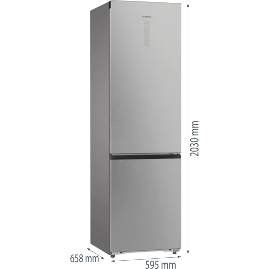 Hisense RB5P410SACC Total No Frost alulfagyasztós kombinált hűtőszekrény, Wifi, inverteres kompresszor, 283/130L, 59.5x65.8x203 cm, szürke metál szín 