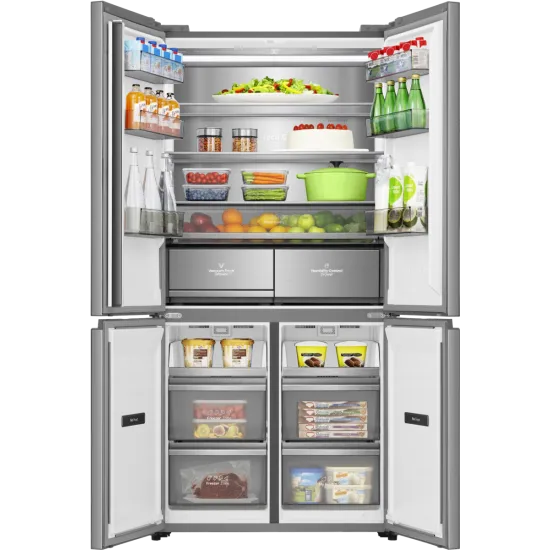 Hisense RQ768N4GVE Total No Frost side by side hűtőszekrény francia ajtós kialakítással, inverteres kompresszor, 381/210L, 91.1x60x190 cm, szürke szín