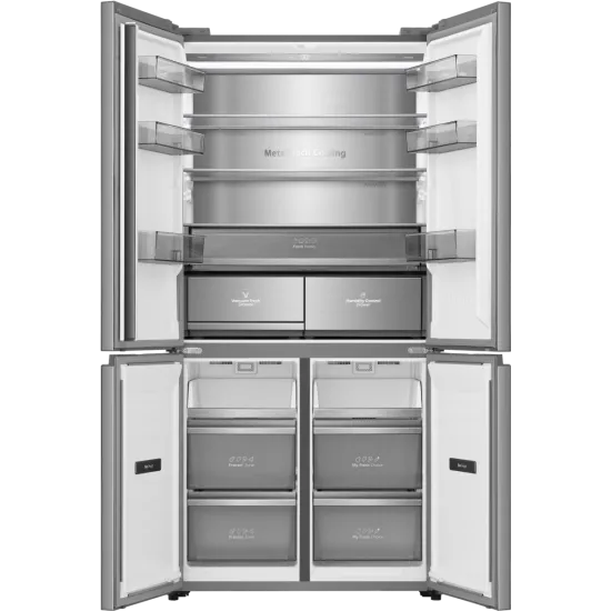 Hisense RQ768N4GVE Total No Frost side by side hűtőszekrény francia ajtós kialakítással, inverteres kompresszor, 381/210L, 91.1x60x190 cm, szürke szín