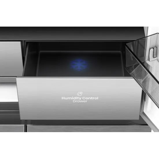 Hisense RQ768N4GVE Total No Frost side by side hűtőszekrény francia ajtós kialakítással, inverteres kompresszor, 381/210L, 91.1x60x190 cm, szürke szín