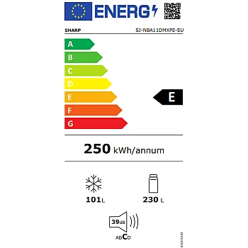 Sharp SJ-NBA11DMXPE-EU No Frost alulfagyasztós kombinált hűtőszekrény, 230/101L, 59.5x65x186 cm, sötét inox szín 