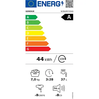 Gorenje W3NGPI72SAS elöltöltős mosógép, 7 kg, Wifi, gőz, inverter motor, 59.5x43.5x84.5 cm