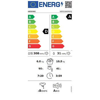 Hisense WD5i1045BWQ mosó-szárítógép, 10.5/6 kg, gőz, inverter motor, Wifi, 59.5x55x84.5 cm
