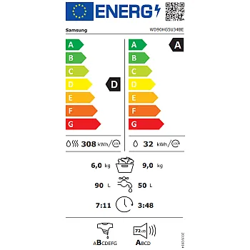 Samsung WD90HG5U34BELE mosó-szárítógép, Wifi, gőz, inverter motor, 9/6 kg, 60x64.5x85 cm