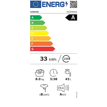 Gorenje WG2P84A32 elöltöltős mosógép, 8 kg, gőz, 59.5x51x84.5 cm