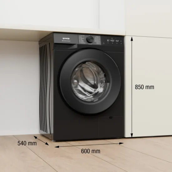 Gorenje WG484A31B elöltöltős mosógép, 8 kg, gőz, Wifi, 60x54x85 cm, fekete szín 