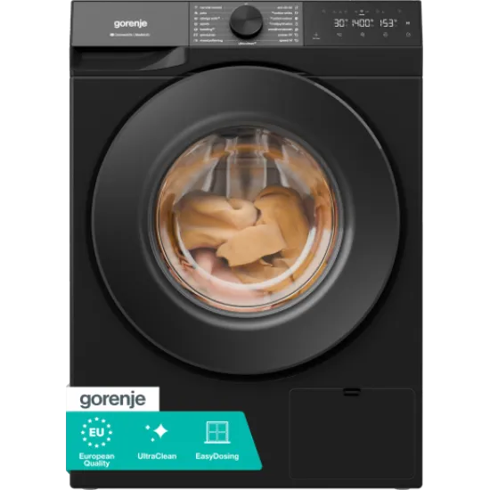 Gorenje WG484A31B elöltöltős mosógép, 8 kg, gőz, Wifi, 60x54x85 cm, fekete szín 